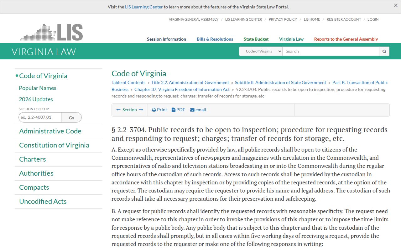 Virginia FOIA procedure for Halifax County 24-hour release records