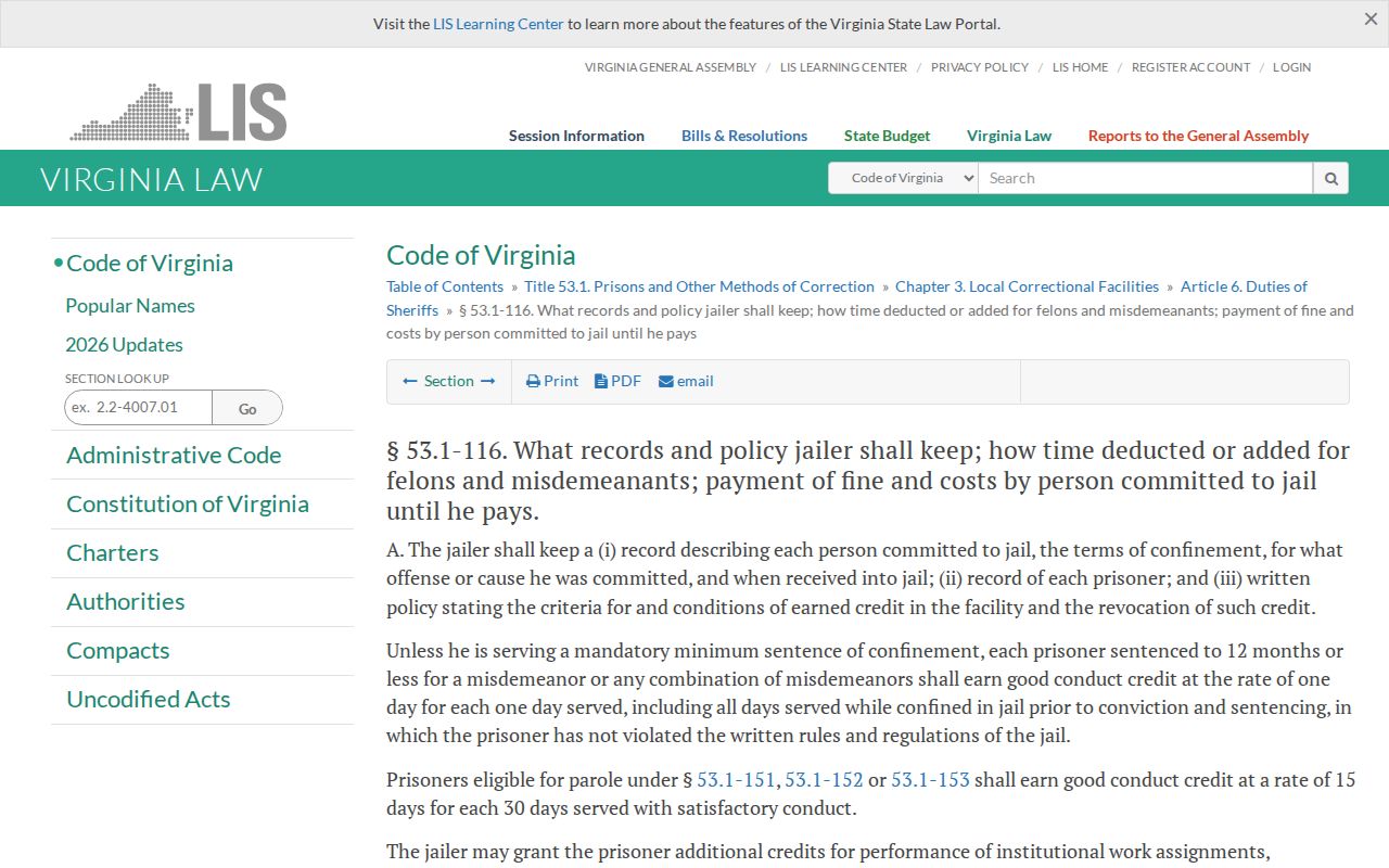 Virginia jailer record statute for Halifax County 72-hour release requests