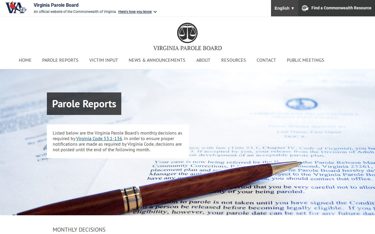 Virginia Parole Board reports for Halifax County probation and parole research