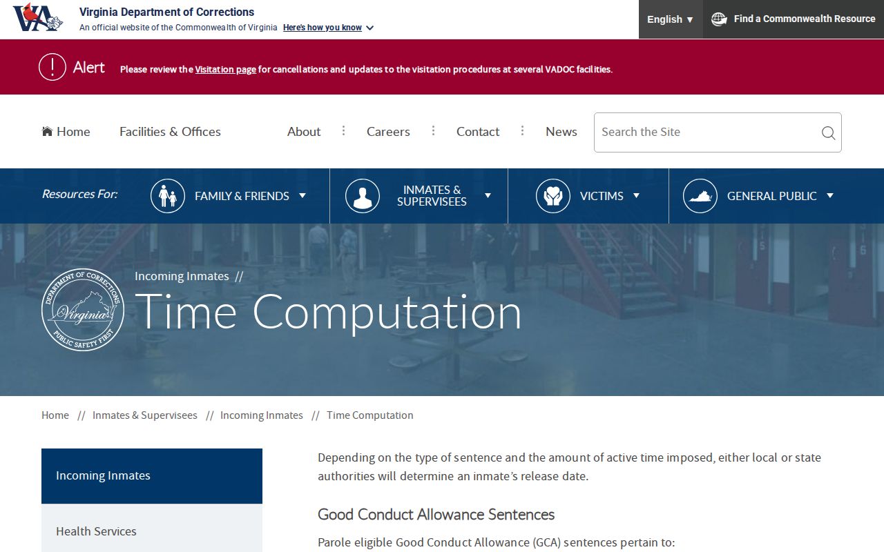 VADOC time computation for a Halifax County projected release date